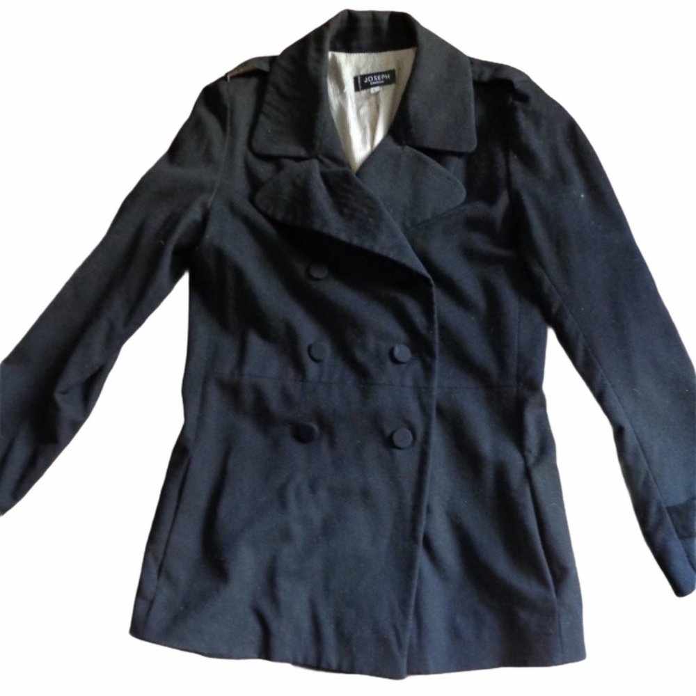 NWOT! Joseph black peacoat, wool cashmere angora (size M / L) double breasted